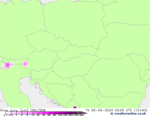 Snow accu. CMC/GEM  26.09.2024 03 UTC