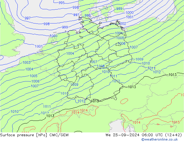 Surface pressure CMC/GEM We 25.09.2024 06 UTC