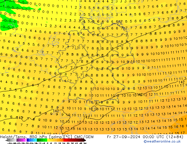 Yükseklik/Sıc. 850 hPa CMC/GEM Cu 27.09.2024 00 UTC