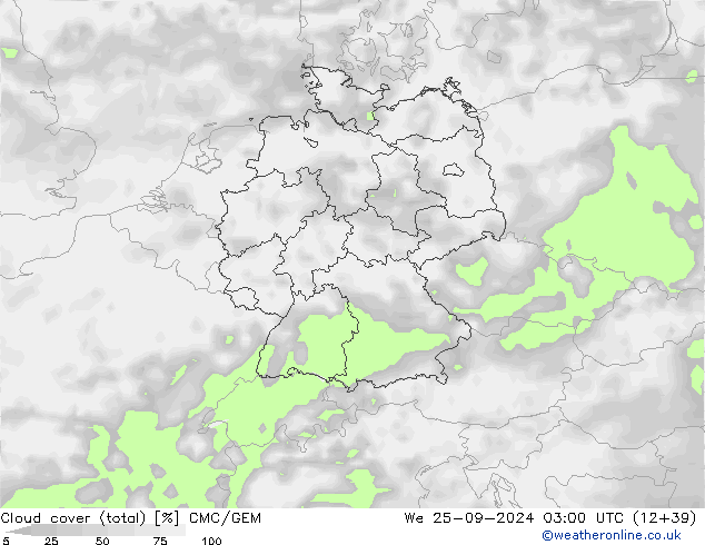 Bewolking (Totaal) CMC/GEM wo 25.09.2024 03 UTC