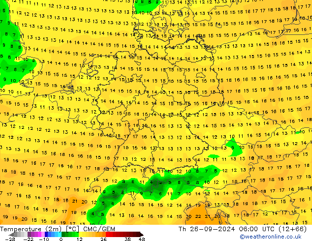 Temperatura (2m) CMC/GEM gio 26.09.2024 06 UTC