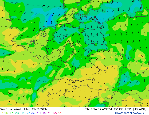 Surface wind CMC/GEM Th 26.09.2024 06 UTC