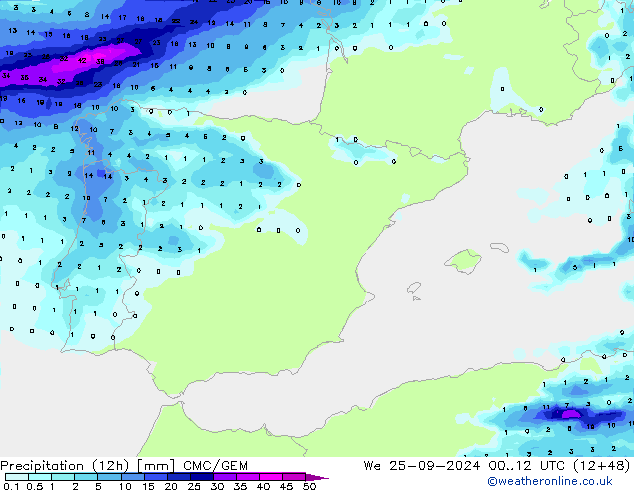 Précipitation (12h) CMC/GEM mer 25.09.2024 12 UTC