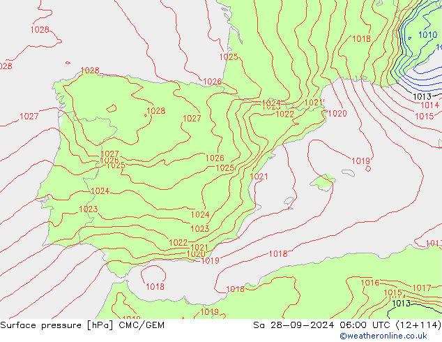 Surface pressure CMC/GEM Sa 28.09.2024 06 UTC