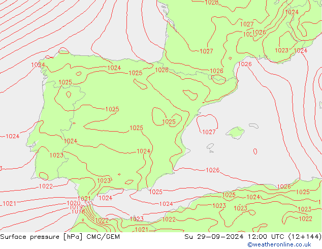 Surface pressure CMC/GEM Su 29.09.2024 12 UTC