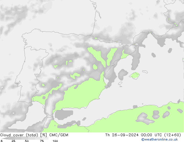 Cloud cover (total) CMC/GEM Th 26.09.2024 00 UTC