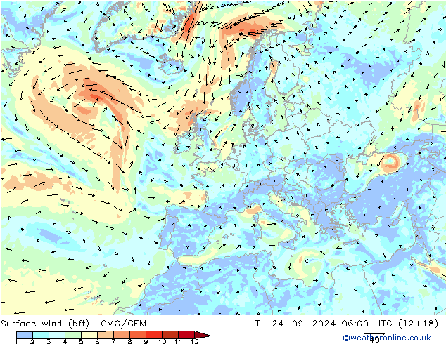  10 m (bft) CMC/GEM  24.09.2024 06 UTC