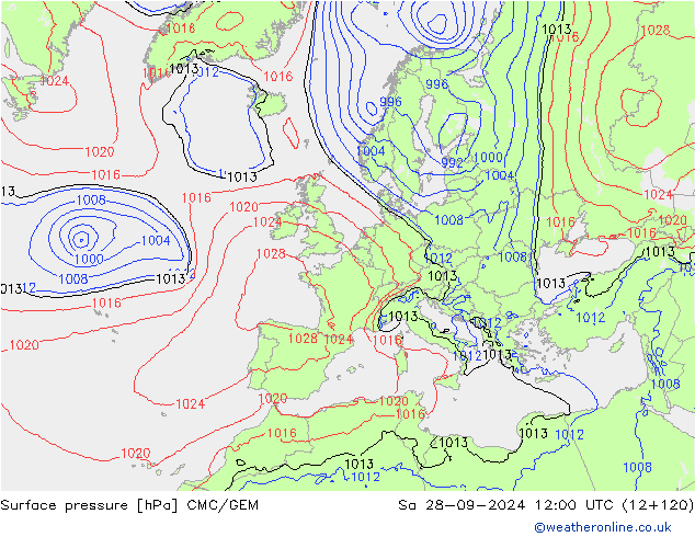 Luchtdruk (Grond) CMC/GEM za 28.09.2024 12 UTC