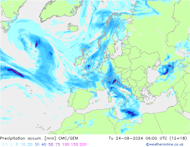 Precipitation accum. CMC/GEM Ter 24.09.2024 06 UTC