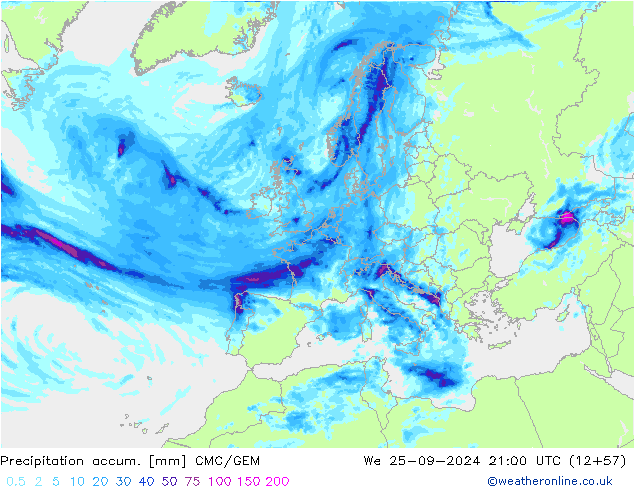 Precipitation accum. CMC/GEM Qua 25.09.2024 21 UTC