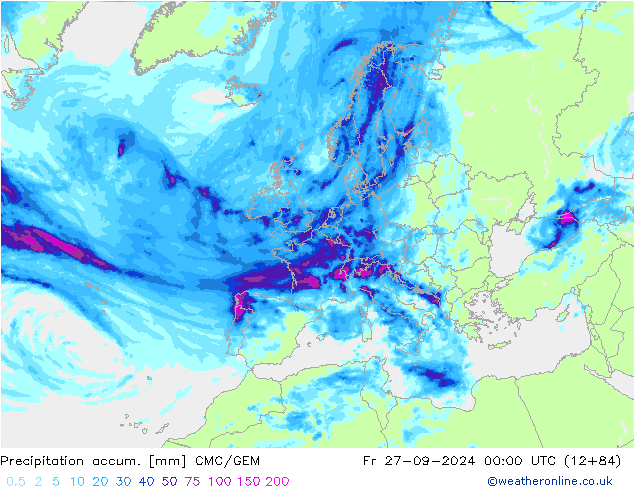 Precipitation accum. CMC/GEM ven 27.09.2024 00 UTC