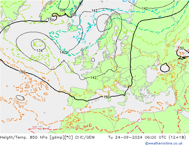 Yükseklik/Sıc. 850 hPa CMC/GEM Sa 24.09.2024 06 UTC