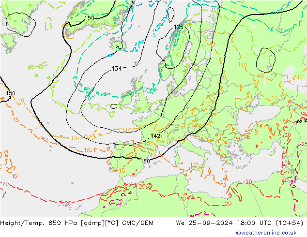 Hoogte/Temp. 850 hPa CMC/GEM wo 25.09.2024 18 UTC