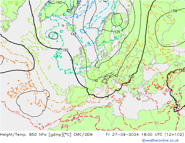 Height/Temp. 850 hPa CMC/GEM ven 27.09.2024 18 UTC