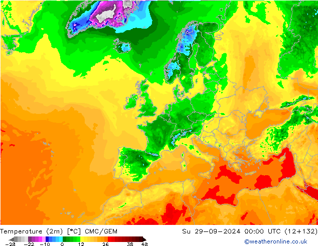 карта температуры CMC/GEM Вс 29.09.2024 00 UTC