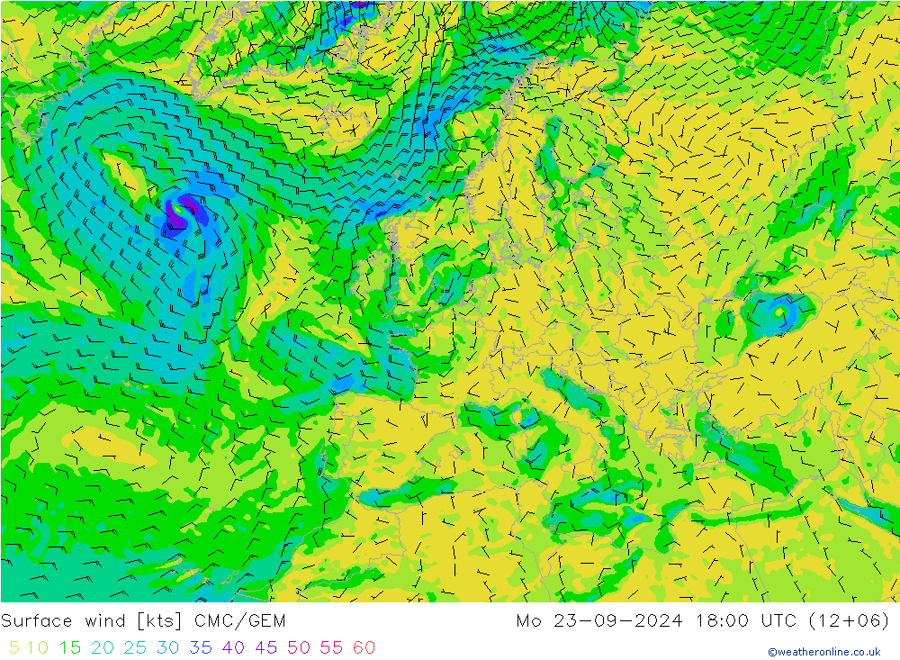 Rüzgar 10 m CMC/GEM Pzt 23.09.2024 18 UTC