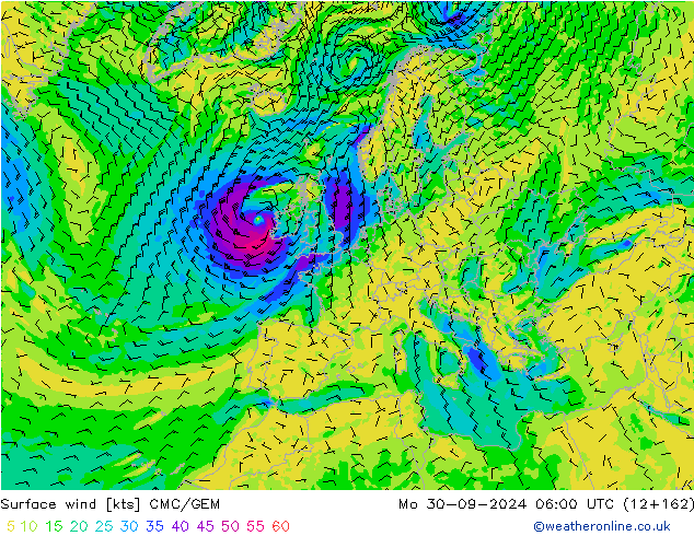 wiatr 10 m CMC/GEM pon. 30.09.2024 06 UTC