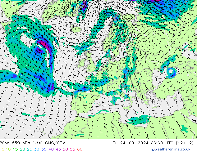 Vento 850 hPa CMC/GEM mar 24.09.2024 00 UTC