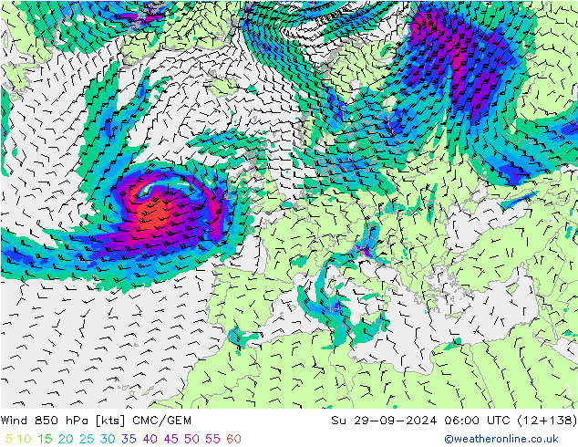 Wind 850 hPa CMC/GEM zo 29.09.2024 06 UTC