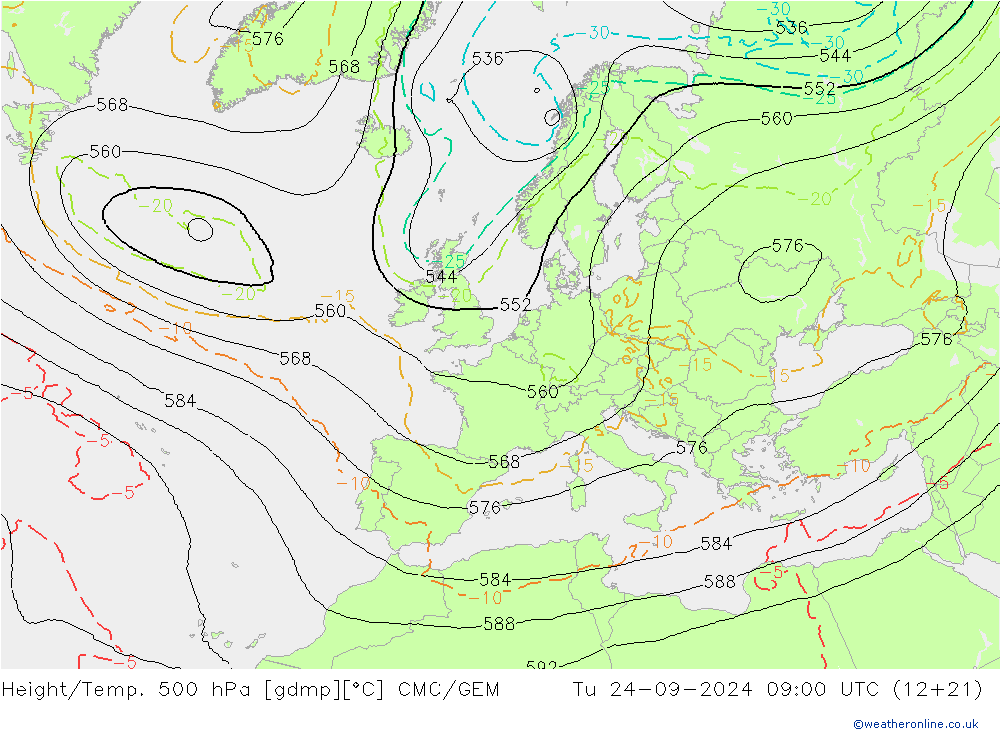 Height/Temp. 500 hPa CMC/GEM  24.09.2024 09 UTC