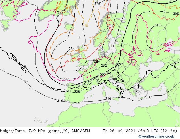 Yükseklik/Sıc. 700 hPa CMC/GEM Per 26.09.2024 06 UTC