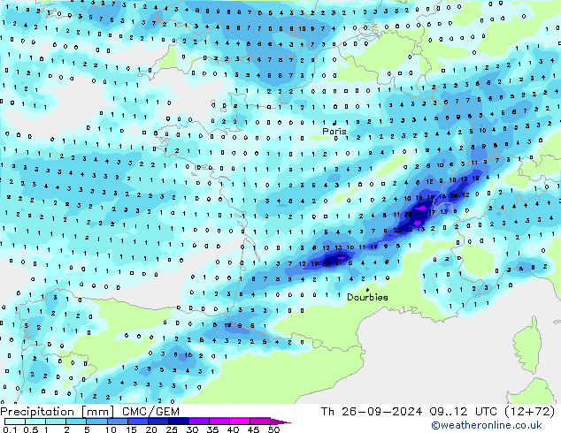 Srážky CMC/GEM Čt 26.09.2024 12 UTC