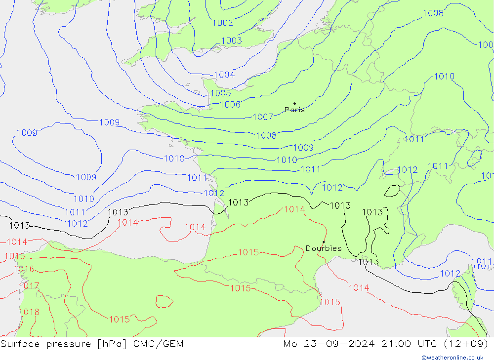 Surface pressure CMC/GEM Mo 23.09.2024 21 UTC