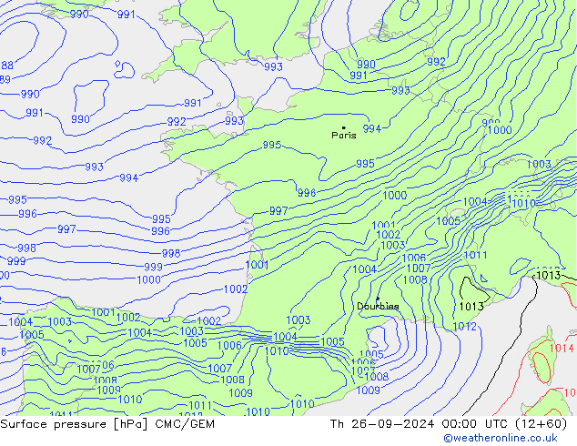 Atmosférický tlak CMC/GEM Čt 26.09.2024 00 UTC