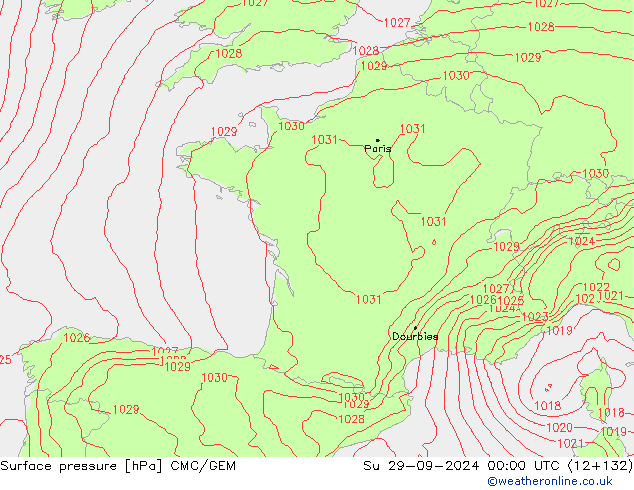 Surface pressure CMC/GEM Su 29.09.2024 00 UTC