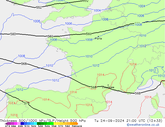 Theta-e 850гПа CMC/GEM вт 24.09.2024 21 UTC