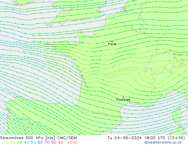 ветер 500 гПа CMC/GEM вт 24.09.2024 18 UTC