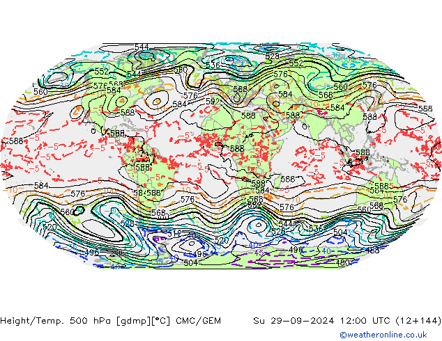 Geop./Temp. 500 hPa CMC/GEM dom 29.09.2024 12 UTC