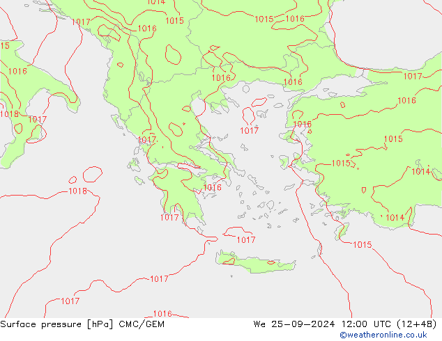 Pressione al suolo CMC/GEM mer 25.09.2024 12 UTC