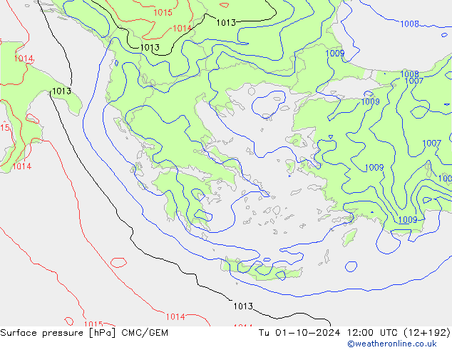 Surface pressure CMC/GEM Tu 01.10.2024 12 UTC