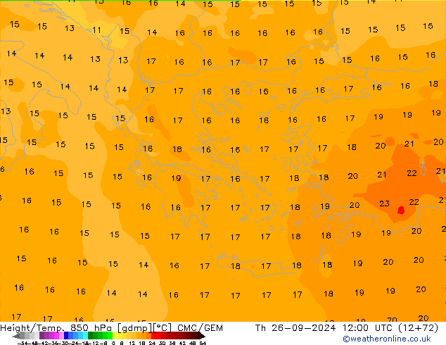 Height/Temp. 850 гПа CMC/GEM чт 26.09.2024 12 UTC