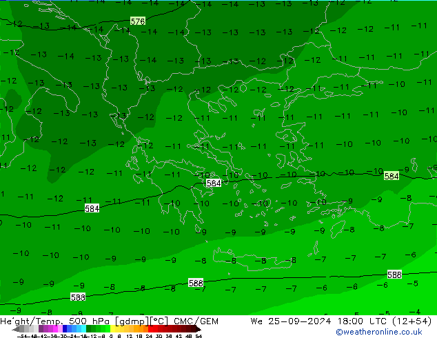 Yükseklik/Sıc. 500 hPa CMC/GEM Çar 25.09.2024 18 UTC