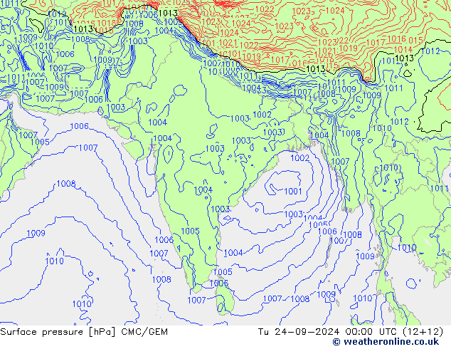 Surface pressure CMC/GEM Tu 24.09.2024 00 UTC