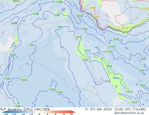 SLP tendency CMC/GEM Fr 27.09.2024 12 UTC