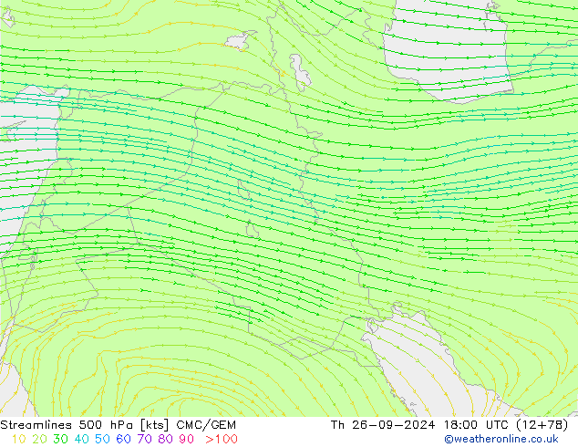 Linha de corrente 500 hPa CMC/GEM Qui 26.09.2024 18 UTC