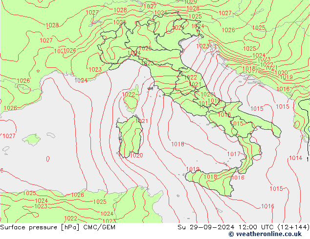 Surface pressure CMC/GEM Su 29.09.2024 12 UTC