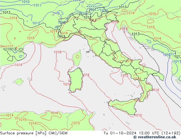 Surface pressure CMC/GEM Tu 01.10.2024 12 UTC