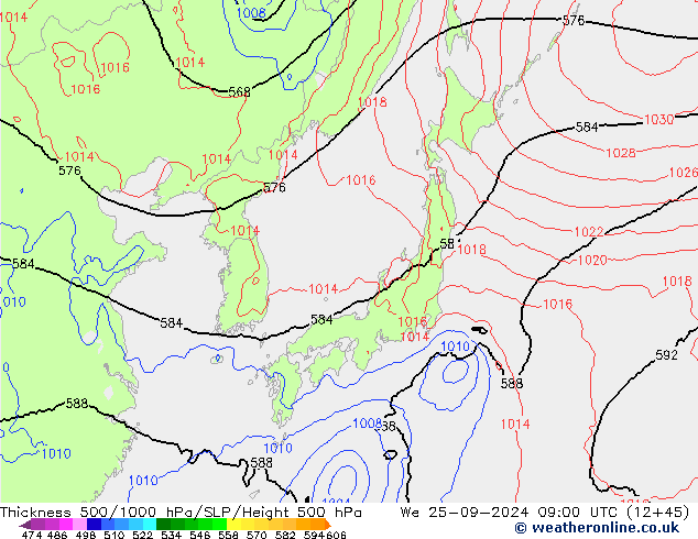 Theta-e 850hPa CMC/GEM mer 25.09.2024 09 UTC