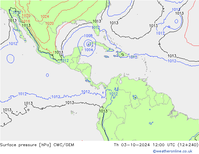 Surface pressure CMC/GEM Th 03.10.2024 12 UTC