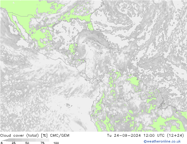 zachmurzenie (suma) CMC/GEM wto. 24.09.2024 12 UTC