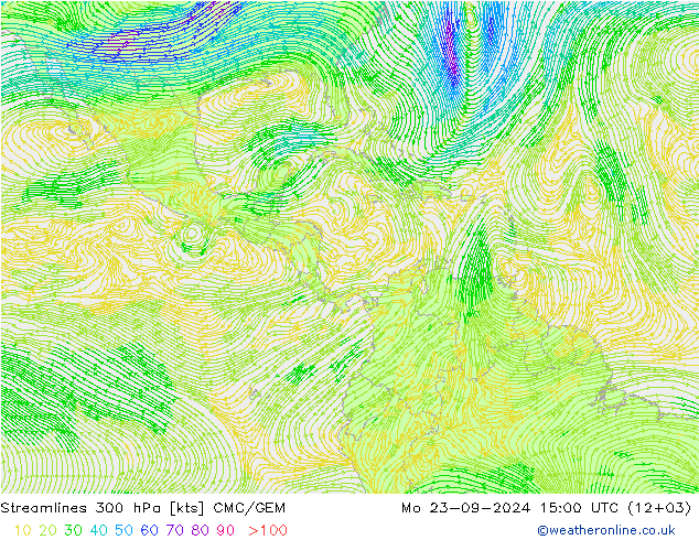 Streamlines 300 hPa CMC/GEM Mo 23.09.2024 15 UTC