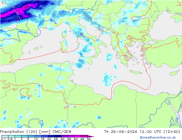 Precipitation (12h) CMC/GEM Th 26.09.2024 00 UTC