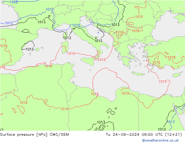 Surface pressure CMC/GEM Tu 24.09.2024 09 UTC