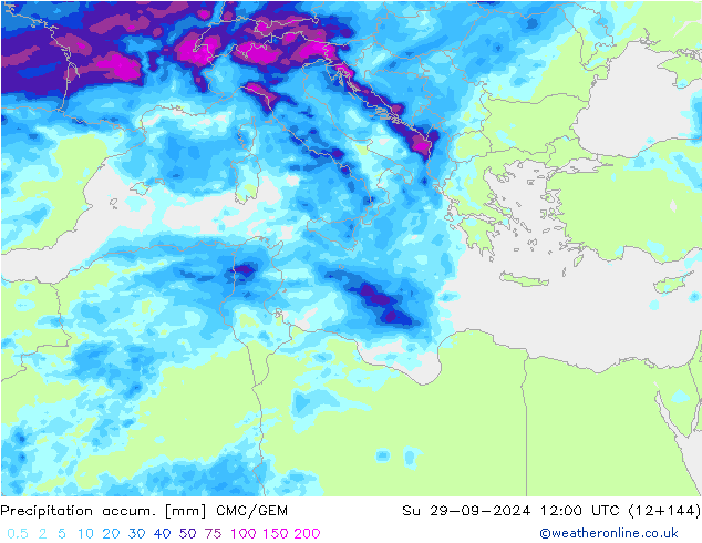 Precipitation accum. CMC/GEM  29.09.2024 12 UTC