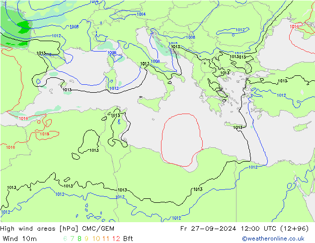 High wind areas CMC/GEM Pá 27.09.2024 12 UTC