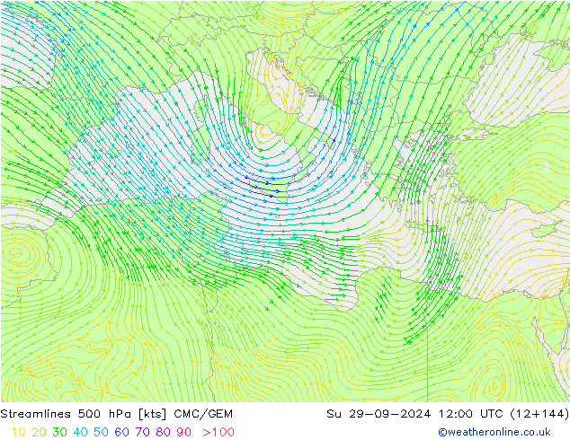 Ligne de courant 500 hPa CMC/GEM dim 29.09.2024 12 UTC